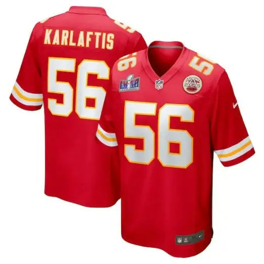 Red Kansas City Chiefs Nike Super Bowl LVIII Game Jersey with number 56