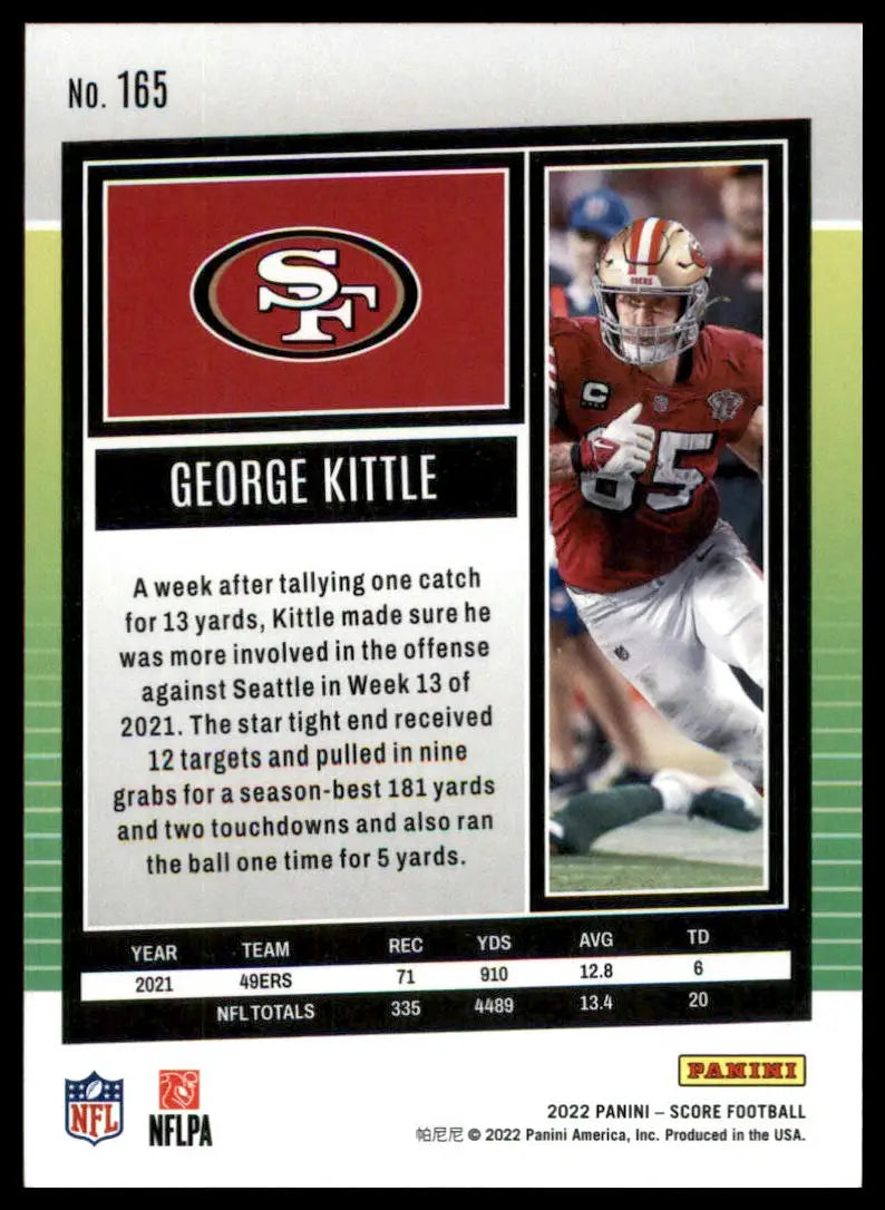 George Kittle football card from 2022 Score series featuring San Francisco 49ers