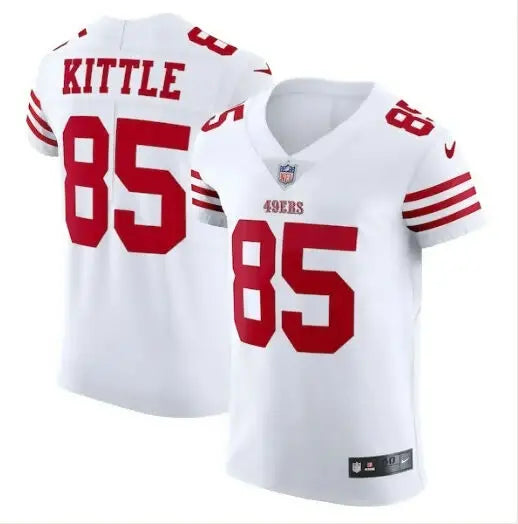 White San Francisco 49ers George Kittle Nike Vapor Elite football jersey with red accents