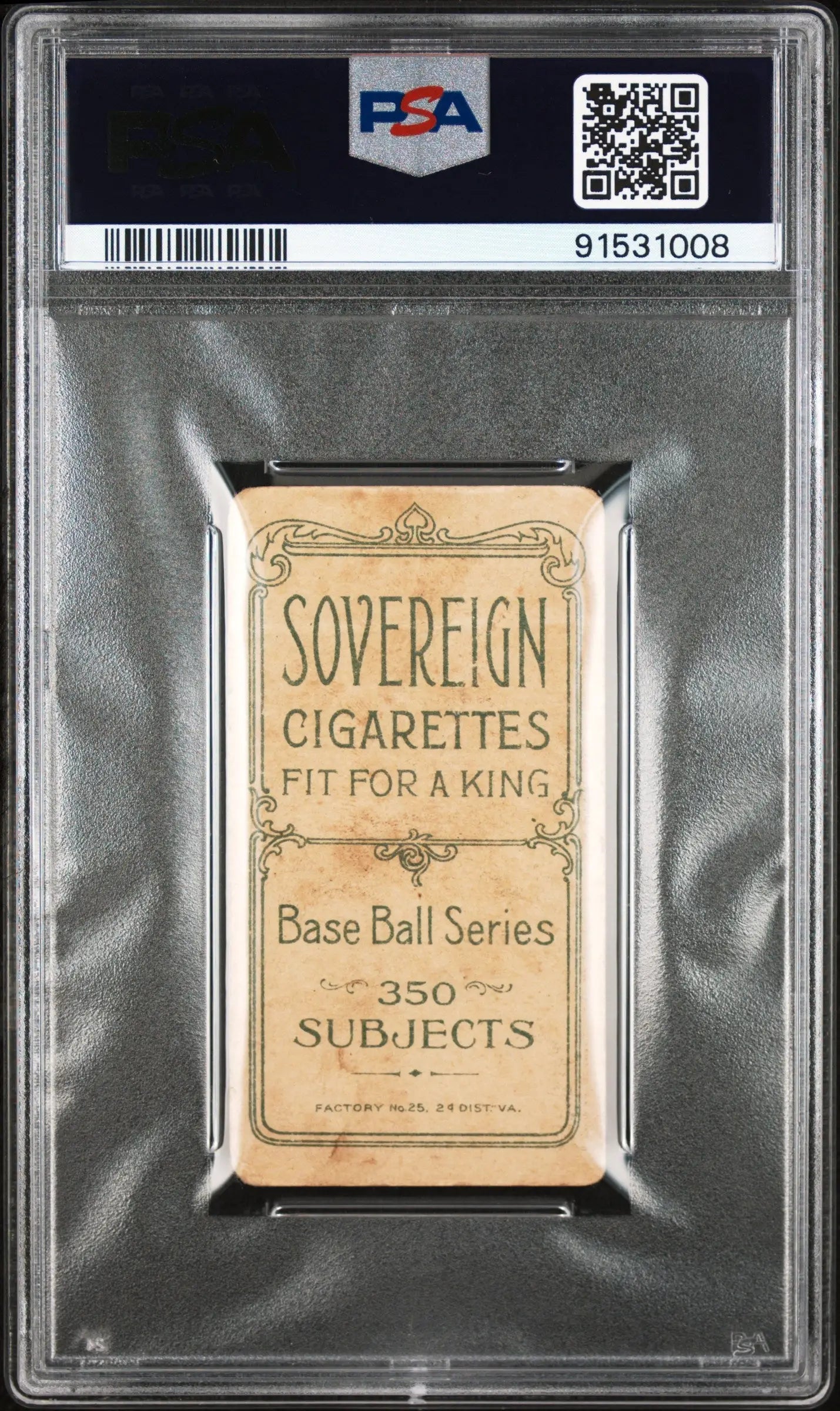 Vintage George Merritt 1909-11 T206 Sovereign 350 baseball card back with ornate design