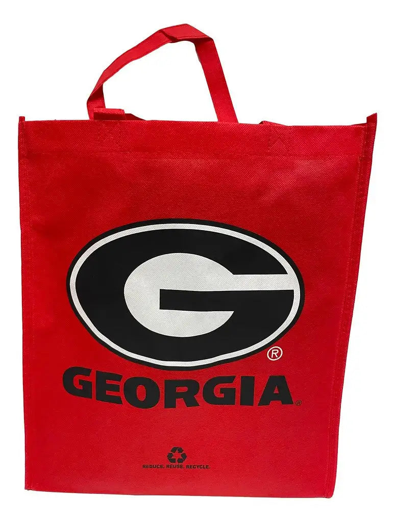 Red University of Georgia logo tote bag ideal for carrying trading cards and groceries