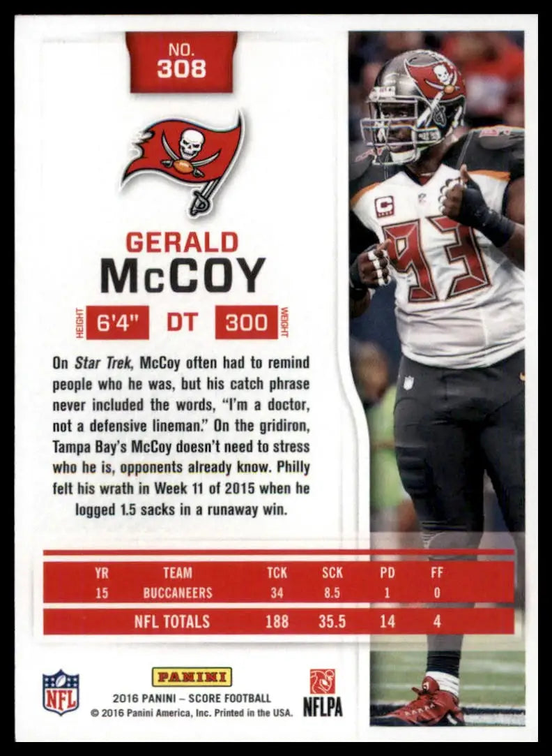 2016 Panini Score Football trading card of Gerald McCoy Tampa Bay Buccaneers