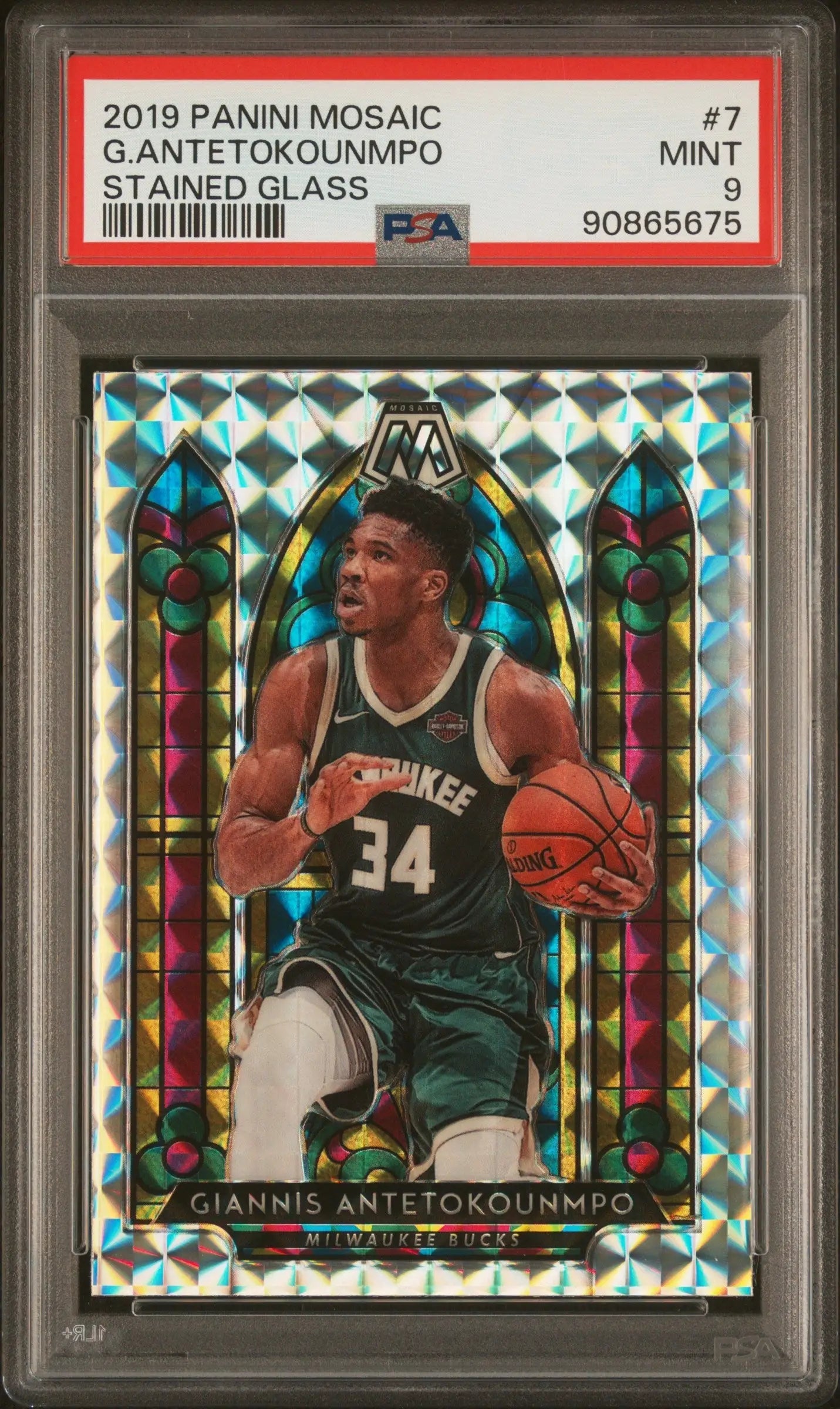 2019 Panini Mosaic Stained Glass Giannis Antetokounmpo basketball card PSA 9