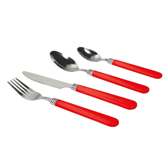 Gibson Sensations II 16 Piece Stainless Steel Flatware Set with Red Handles and Chrome Caddy - Cutlery & Flatware