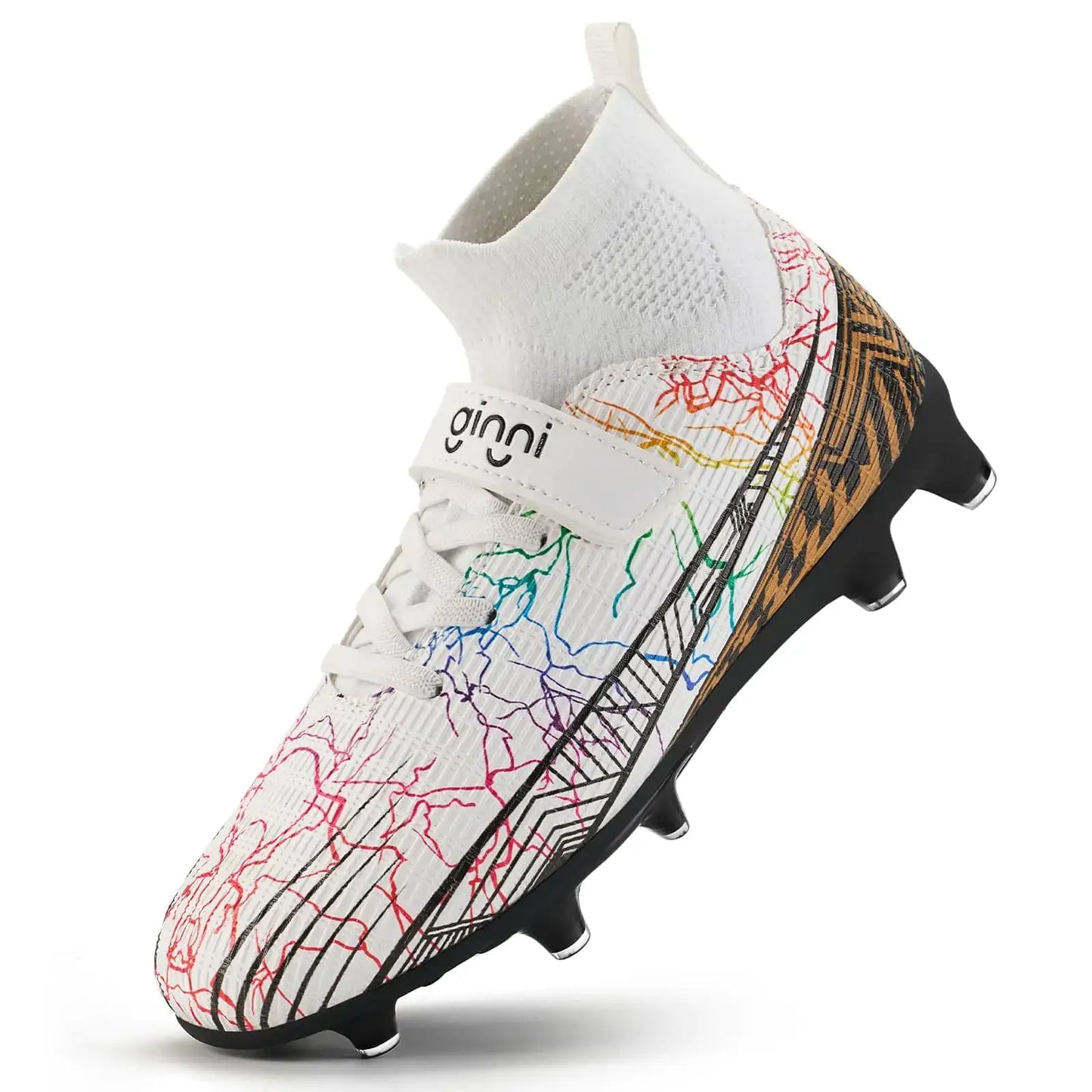 White high-top kids soccer cleats for football boots shoes and outdoor soccer play