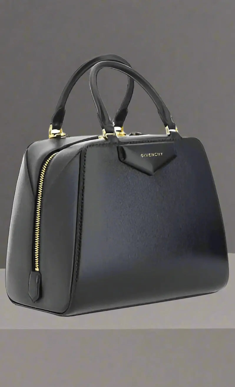 GIVENCHY BLACK ANTIGONA CUBE MINI HANDBAG with gold hardware and top zipper