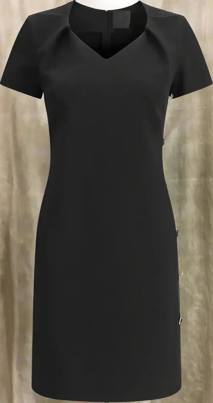 GIVENCHY black side button down dress with V-neck and decorative side buttons in regular fit