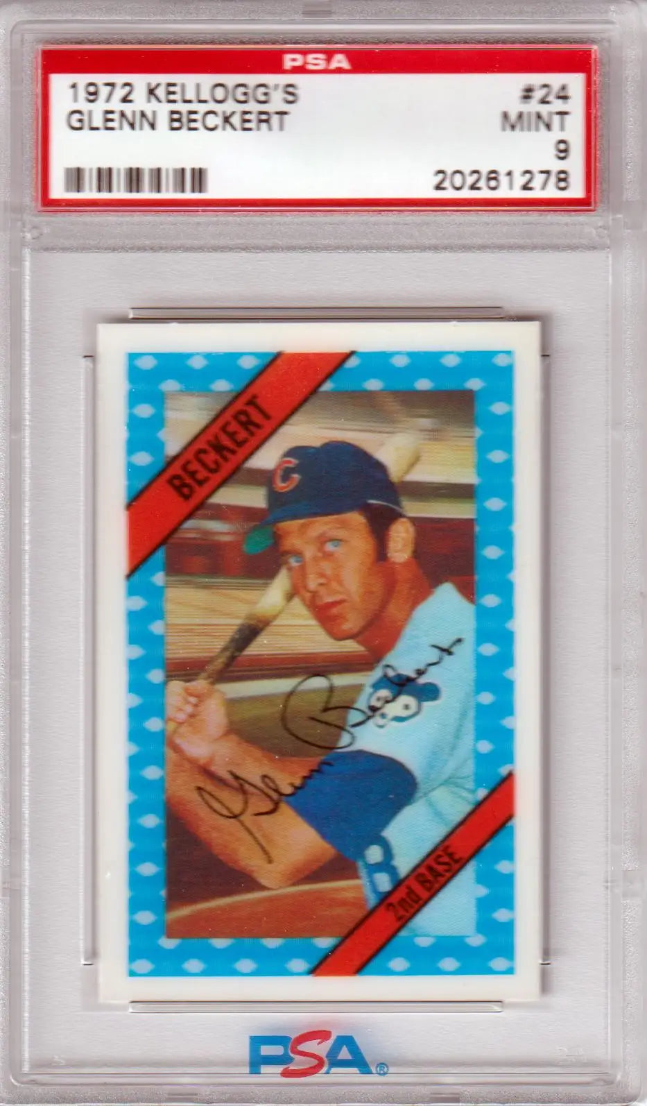 Graded 1972 Kellogg’s Glenn Beckert baseball card on Columbia Hobby site