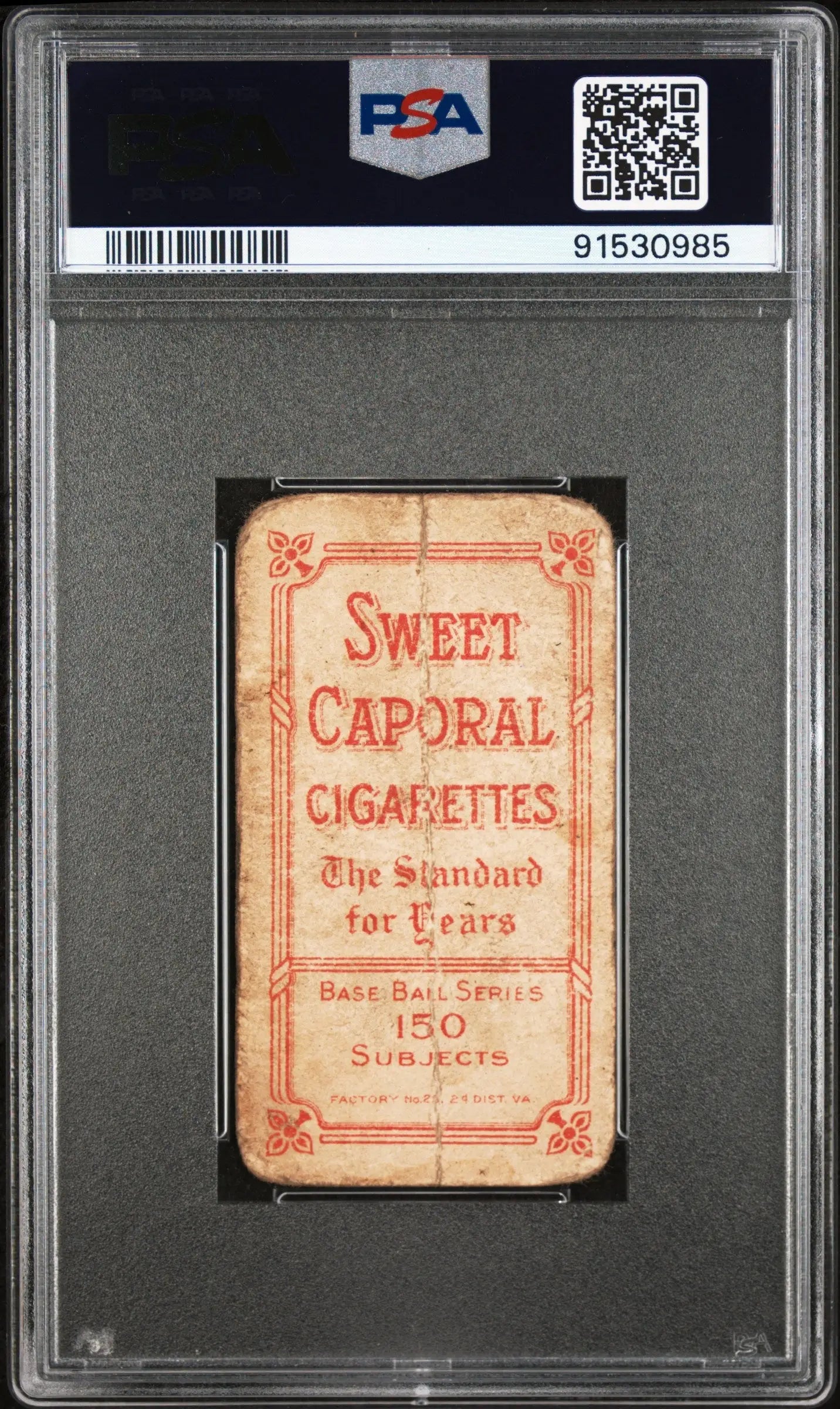 PSA-graded back of Glenn Liebhardt T206 Sweep Caporal Cigarettes trading card