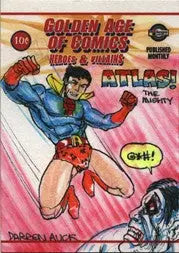 Comic book cover with superhero in action on Darren Auck Atlas the Mighty sketch card