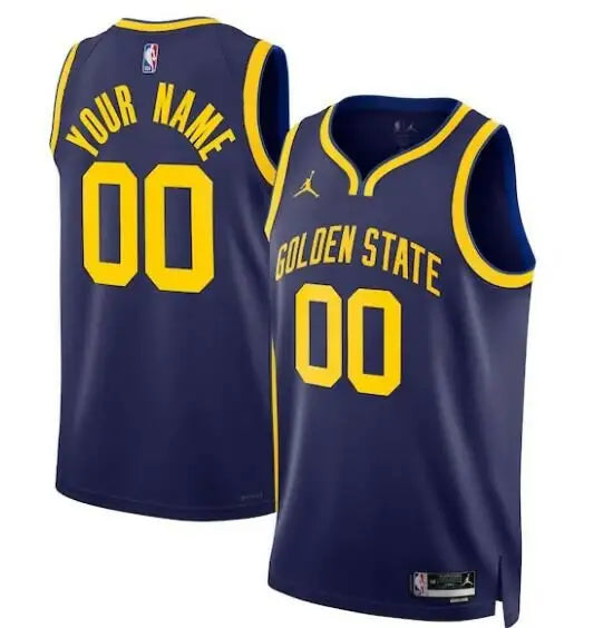 Dark blue Golden State Warriors Nike 2020/21 Hardwood Classics basketball jerseys with yellow trim