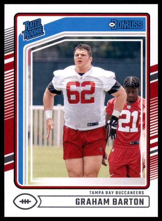 Football trading card featuring Graham Barton in Tampa Bay Buccaneers uniform for 2024 Donruss