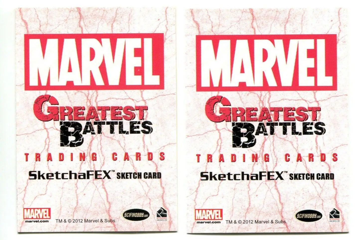 Two Marvel Greatest Battles trading card backs in Greatest Battles Hulk v Captain America card set