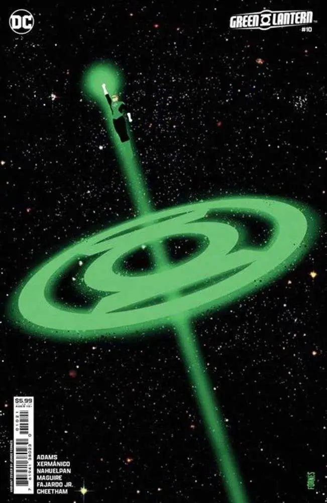 Glowing green spiral symbol with light in Green Lantern #10 Cover C trading card design