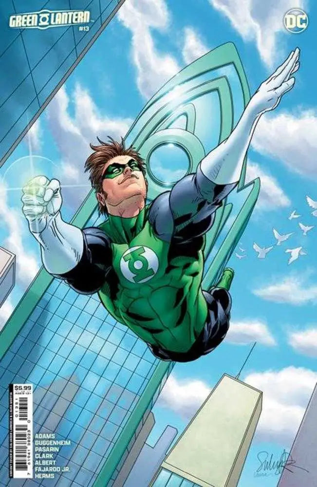 Green Lantern flying upward with glowing power ring on Green Lantern #13 Card Stock Variant
