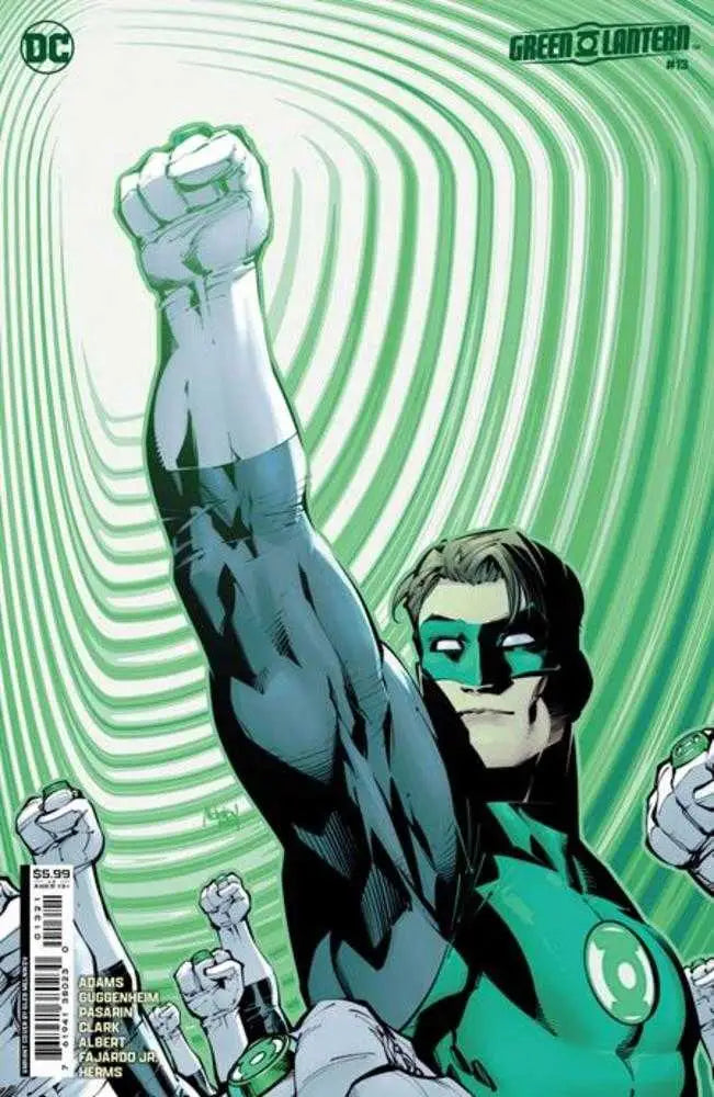 Heroic Green Lantern figure with fist raised in swirling green pattern for trading cards