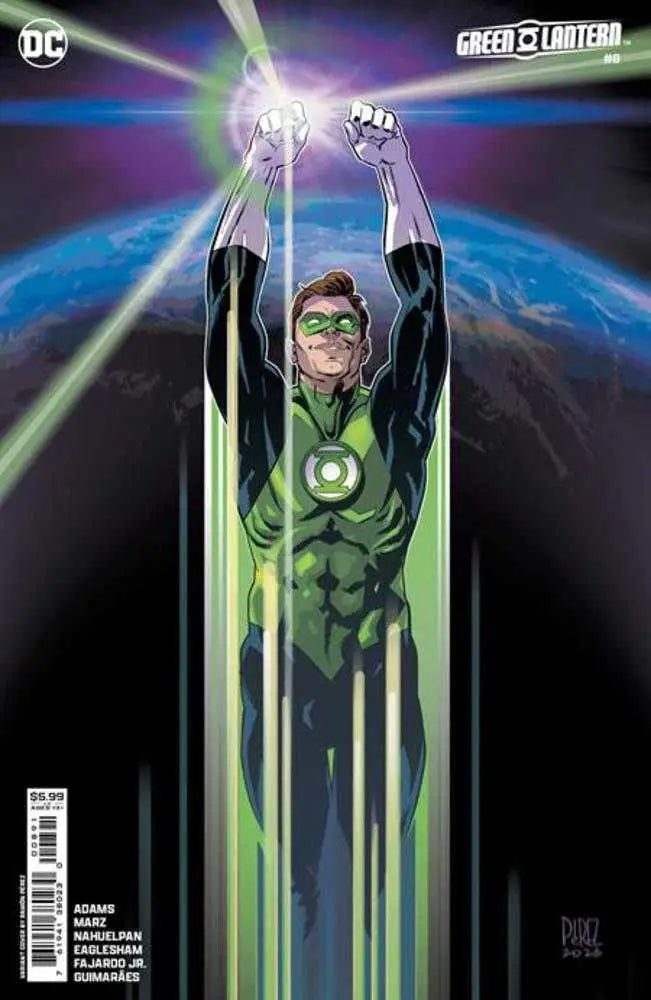 Green Lantern soaring upward with emerald energy in Green Lantern #8 Card Stock Variant