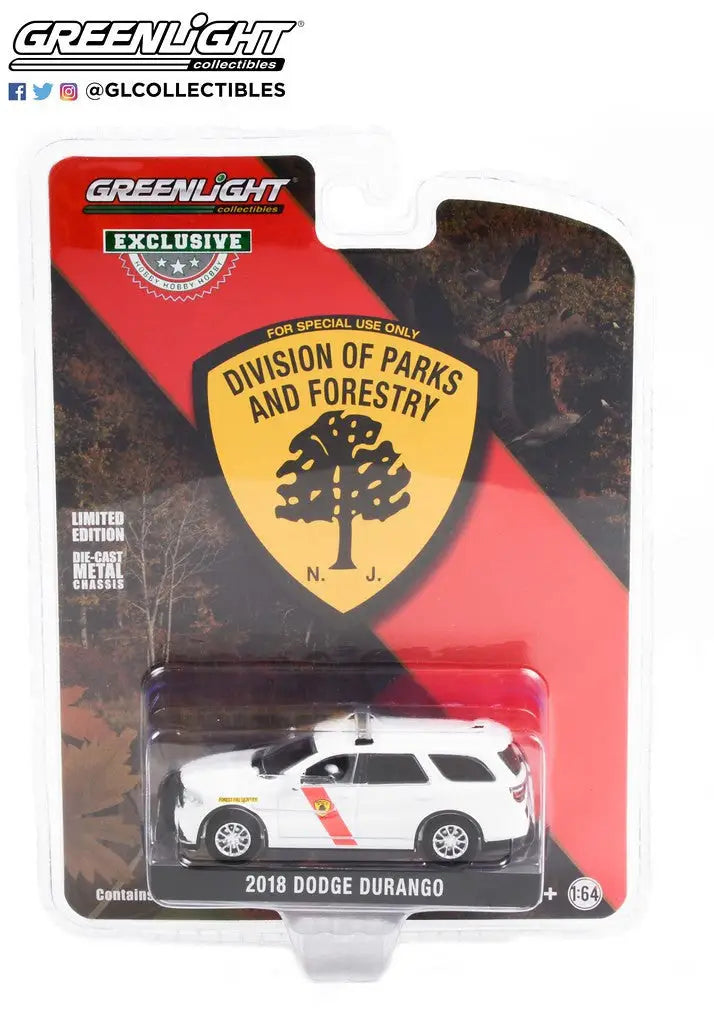 Die-cast model of a 2018 Dodge Durango Hobby Exclusive in packaging with livery