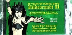 Green card pack for Greg Hildebrandt trading cards featuring dark-haired fantasy woman