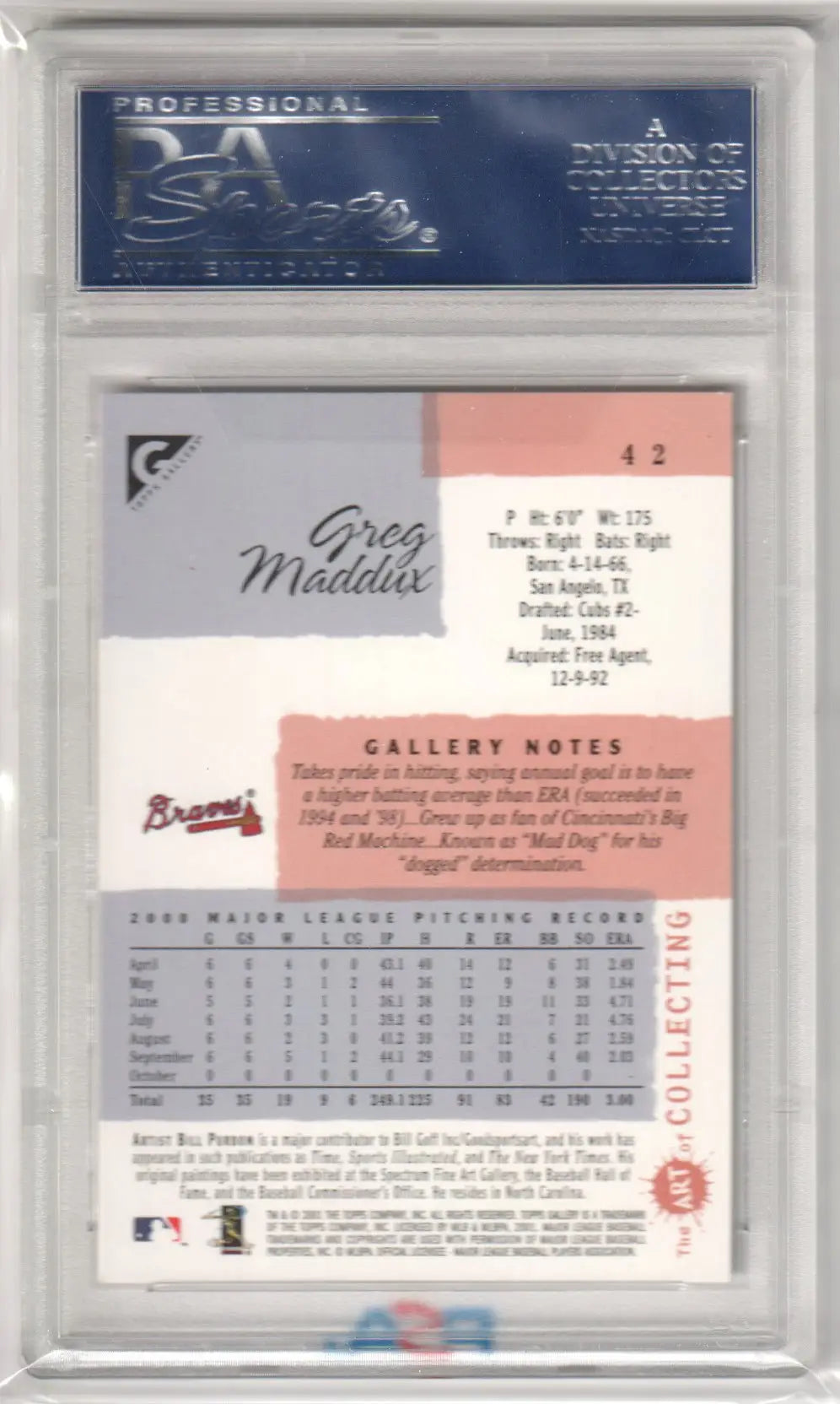Graded Greg Maddux 2001 Topps Gallery baseball card PSA 10 from Columbia Hobby