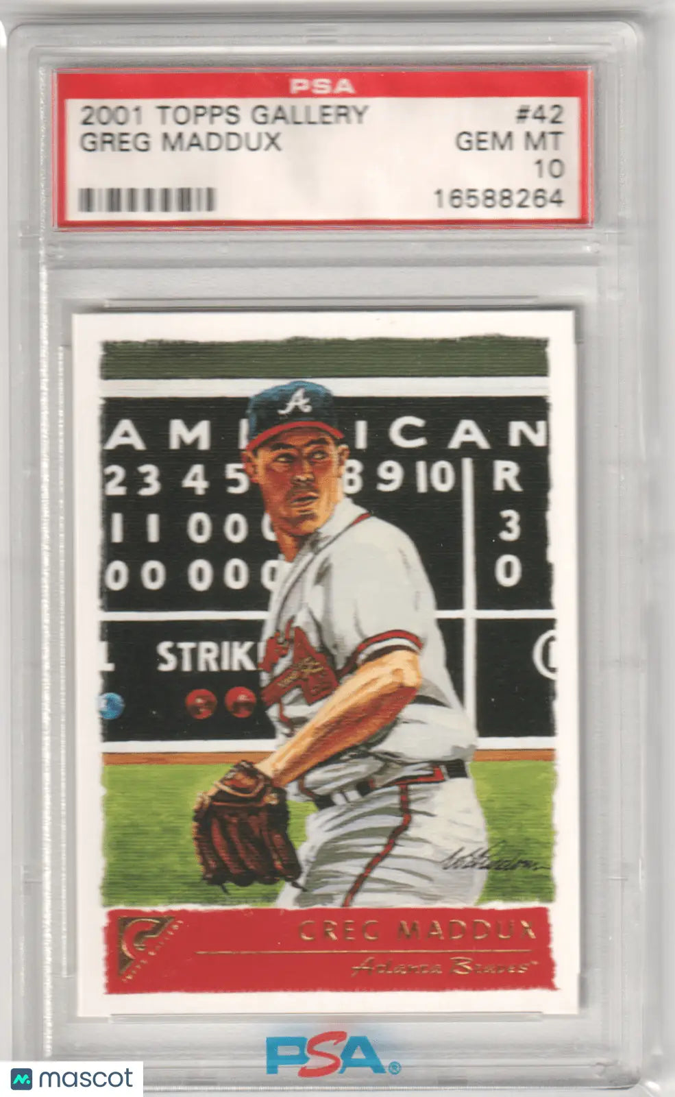 Graded Greg Maddux baseball card from Topps Gallery by Columbia Hobby PSA 10