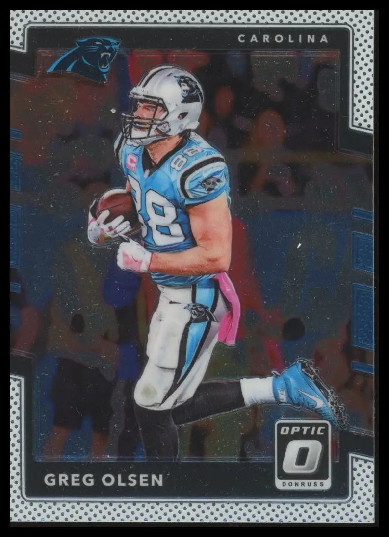 Football trading card featuring Greg Olsen of the Carolina Panthers from Donruss Optic