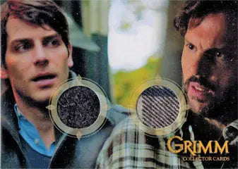 Two textured circular objects in metal frames from Grimm 2013 featuring David Giuntoli and Silas Weir Mitchell