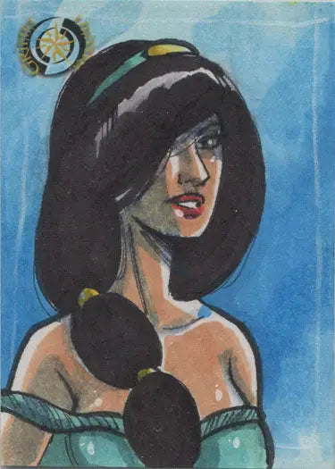 Portrait of a woman in teal by Matthew Sutton on a Grimm Universe Sketch Card