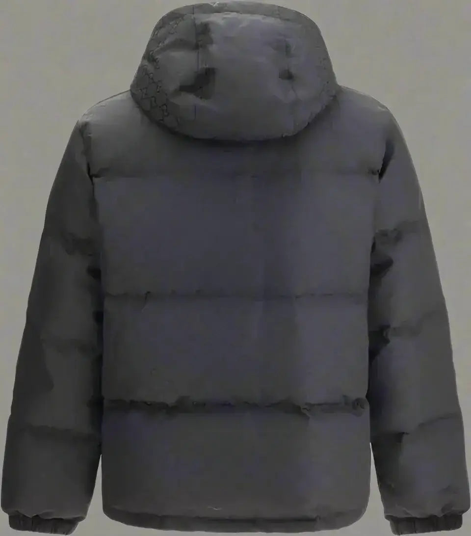 Dark gray hooded puffer jacket from GUCCI Men’s Black GG Monogram collection