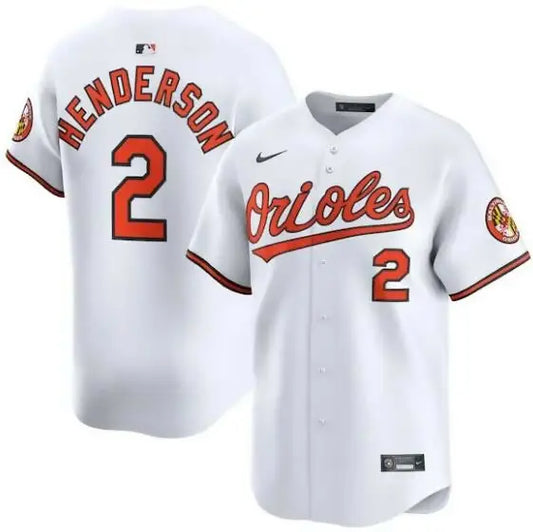 White Baltimore Orioles Nike home limited player jersey featuring Gunnar Henderson lettering