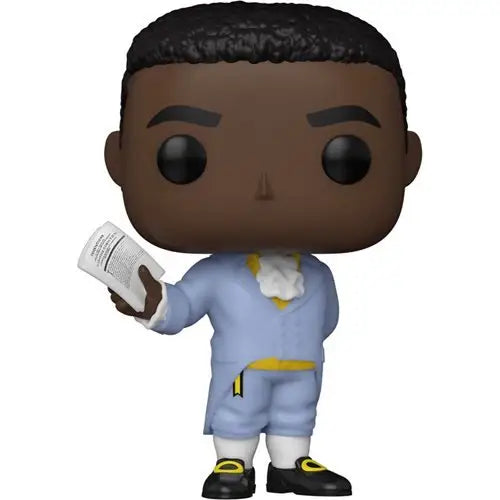 Funko Pop figure of Hamilton James Madison in light blue attire with paper