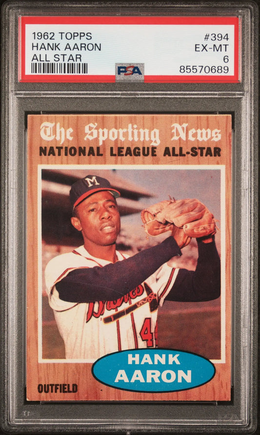 Hank Aaron 1962 Topps All-Star #394 baseball card graded PSA EX-MT 6 trading card