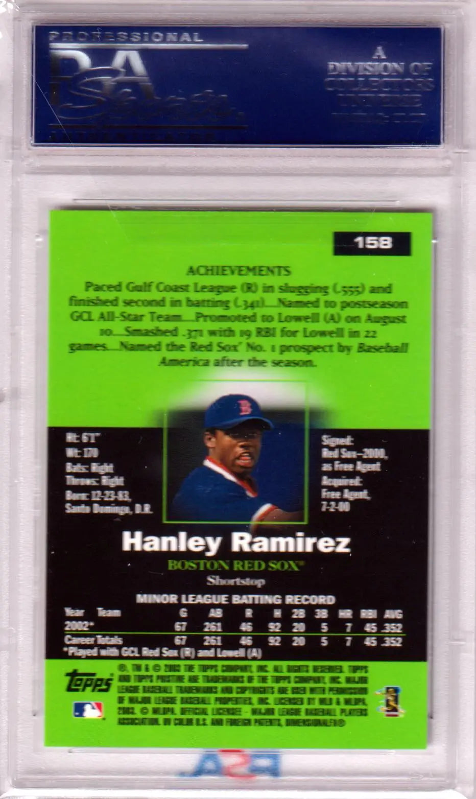 Hanley Ramirez baseball card from Topps Pristine 2003 PSA 10 GEM MINT at Columbia Hobby