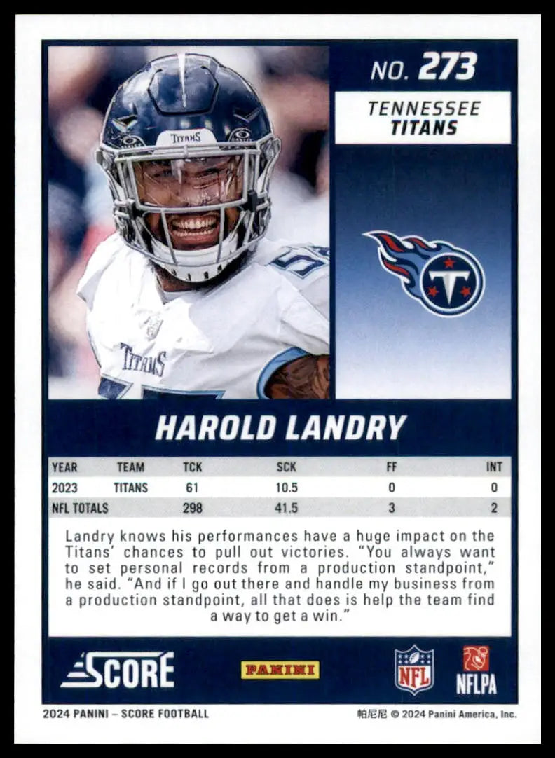 Harold Landry Tennessee Titans 2024 Score trading card displayed in product listing