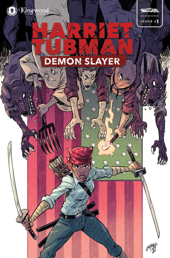 Comic book cover of Harriet Tubman as a Demon Slayer battling supernatural creatures