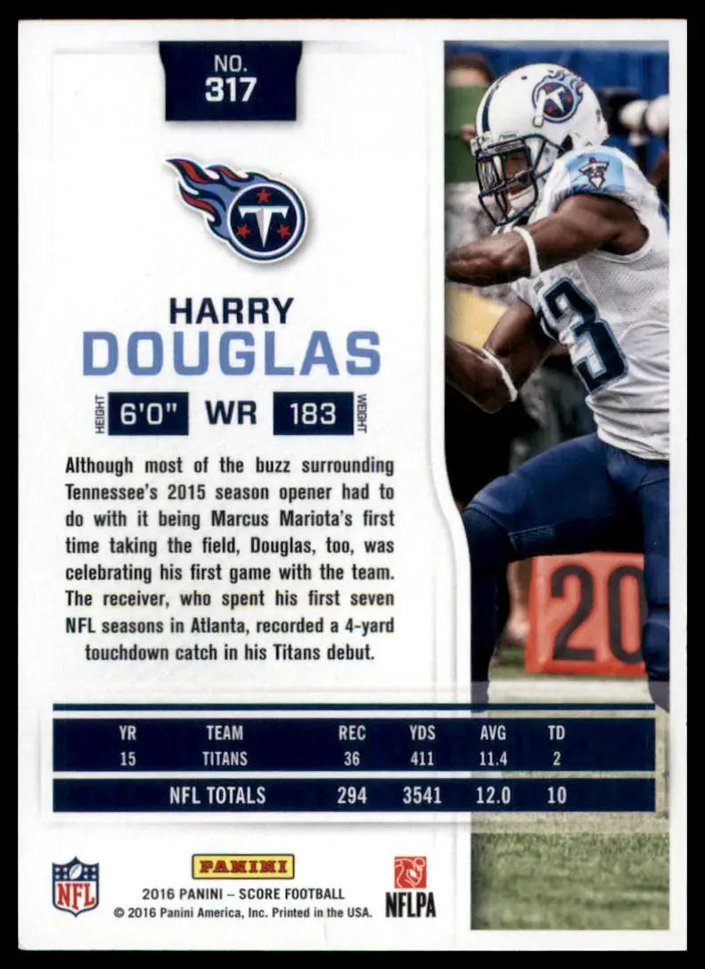 Football trading card of Harry Douglas 2016 Score Tennessee Titans with stats and photo