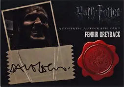 Autograph card by Dave Legeno featuring a dark figure and red wax seal from trading cards