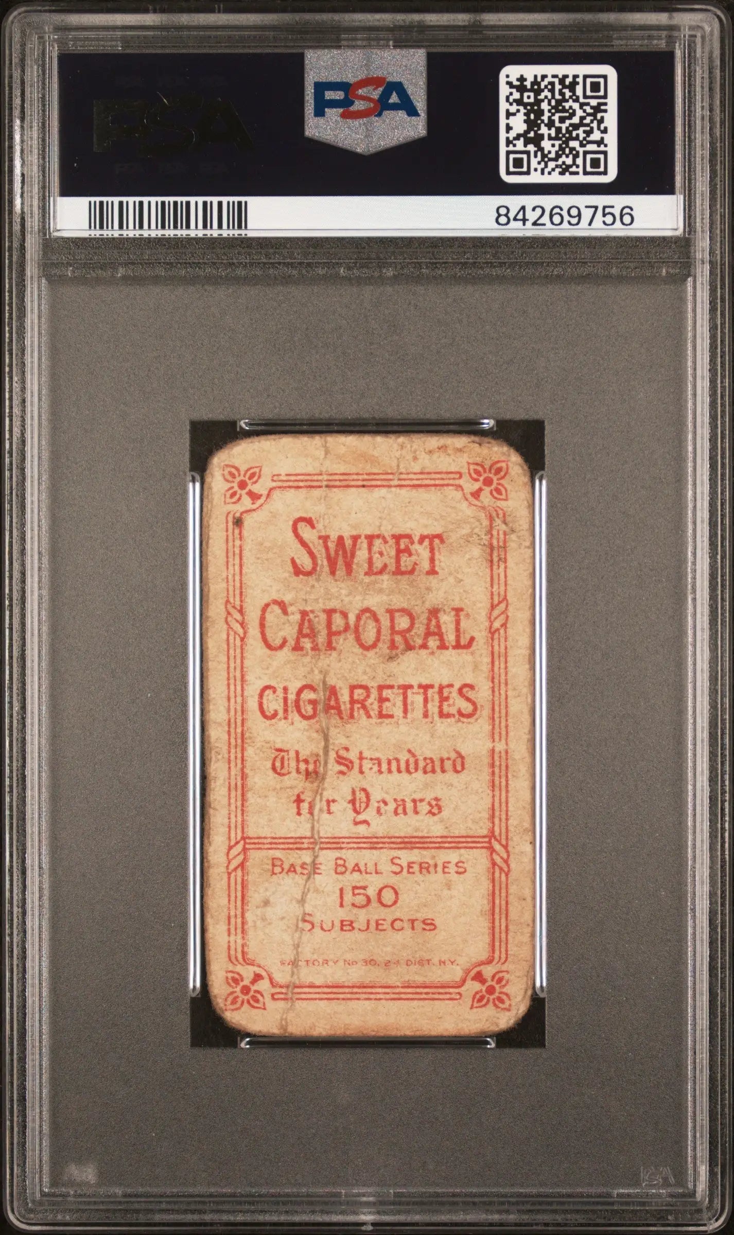 PSA-graded back of Harry Steinfeldt T206 Sweet Caporal vintage trading card