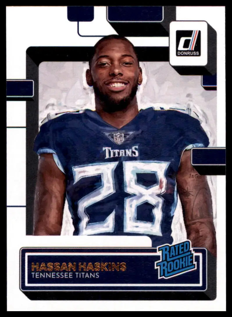 Hassan Haskins rookie card from 2022 Donruss Canvas Tennessee Titans product