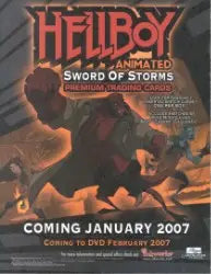 Movie poster for Hellboy Animated Sword of Storms Trading Card Sell Sheet with demonic figure