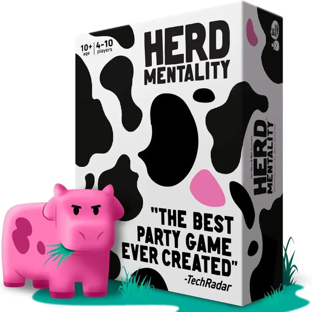 Herd Mentality board game with pink cow figurine for family fun