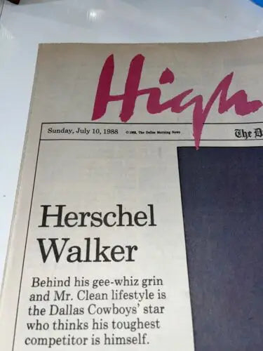 Herschel Walker signed morning newspaper article featuring Dallas Cowboys autograph