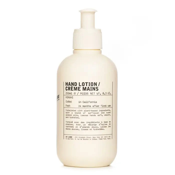 Off-white pump bottle of Hinoki Hand Lotion 250ml for nourishing hand care