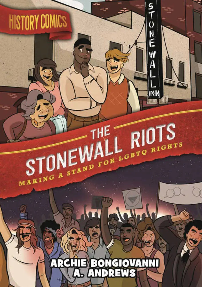 Colorful history comics graphic novel depicting the Stonewall Riots and LGBTQ+ rights