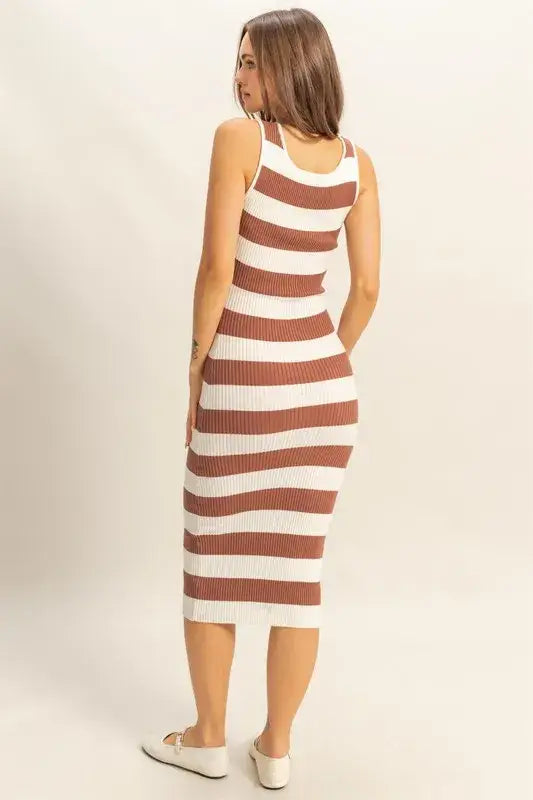 HYFVE Striped Scoop Neck Wide Strap Knit Dress - dress