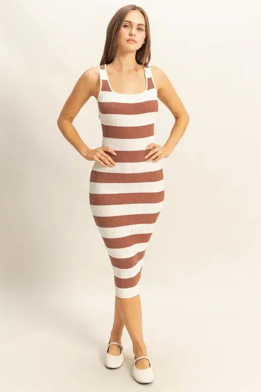 HYFVE Striped Scoop Neck Wide Strap Knit Dress - dress