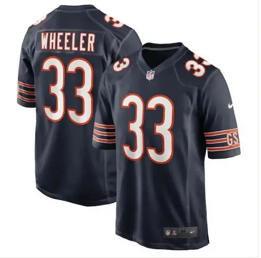 Navy blue Ian Wheeler Chicago Bears Nike Game Jersey displayed on a retail website