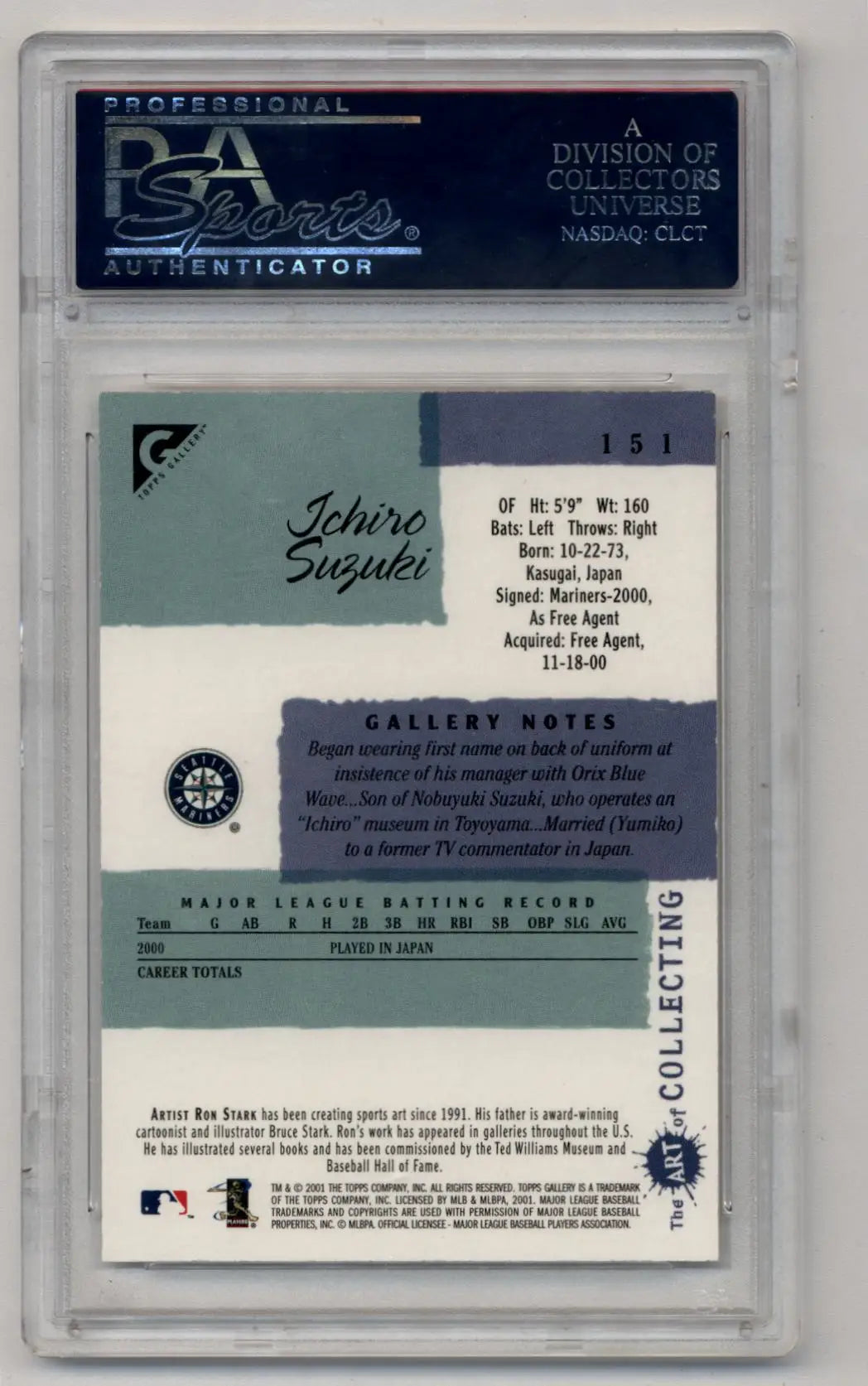 Graded Ichiro Suzuki 2001 Topps Gallery American baseball card PSA 10 Gem Mint