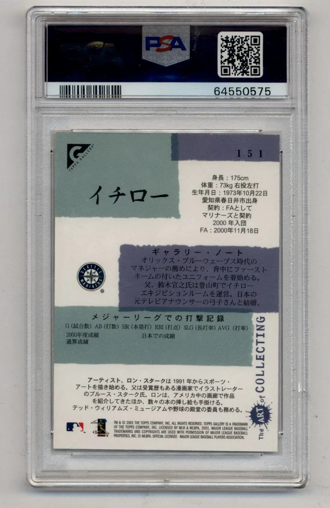 Graded Ichiro Suzuki 2001 Topps Gallery Japanese Text baseball card PSA 10