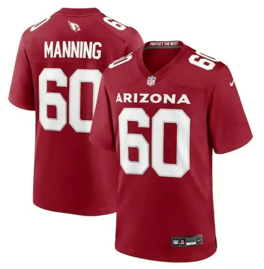 Red Arizona Cardinals Manning #60 Nike Game Jersey displayed in product image